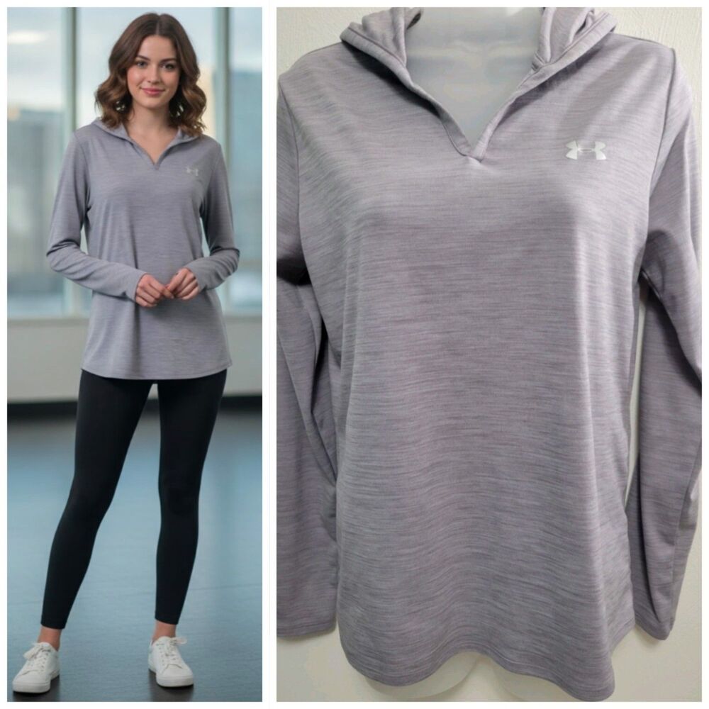 Under Armour Womens Medium Shirt  Long Sleeve Hooded Pullover Gray Athleisure